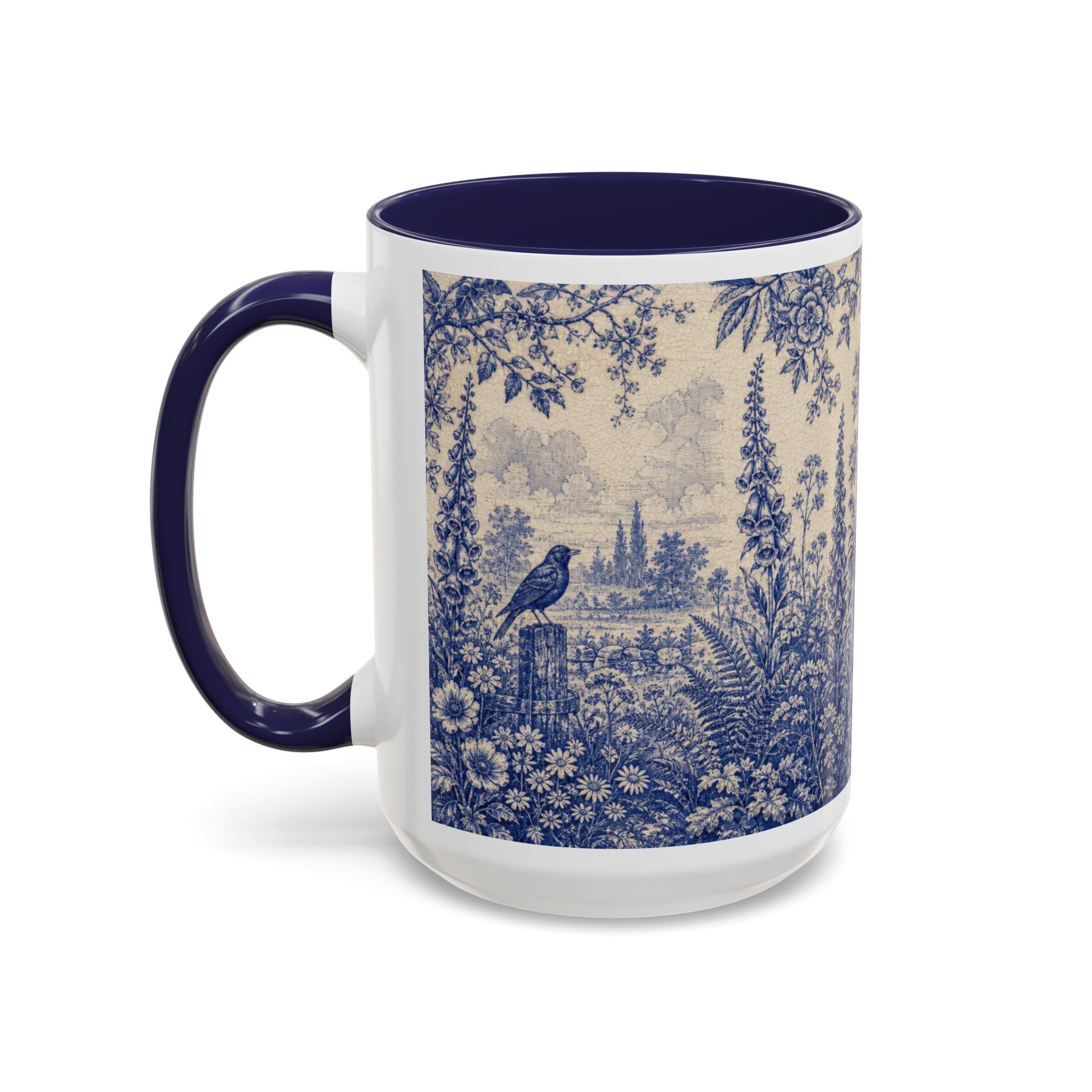 Blue Botanical Coffee Mug, Cobalt Greenhouse Garden Design