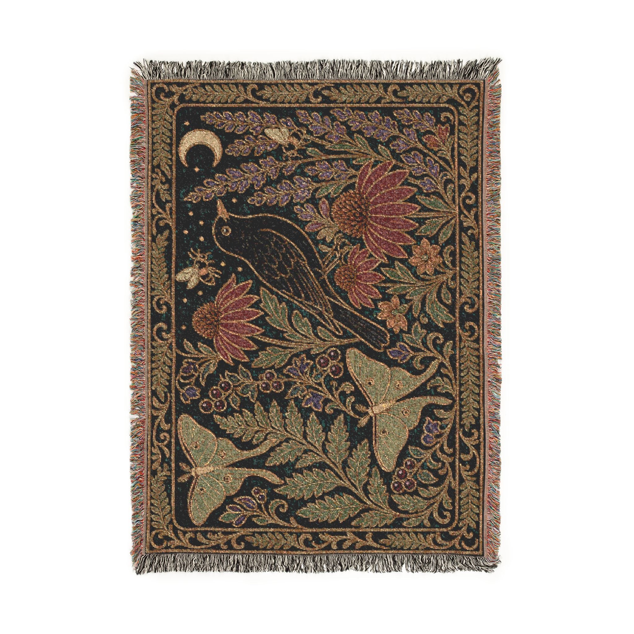 Botanical Woven Throw Blanket, Cloisonné Night Garden Tapestry
