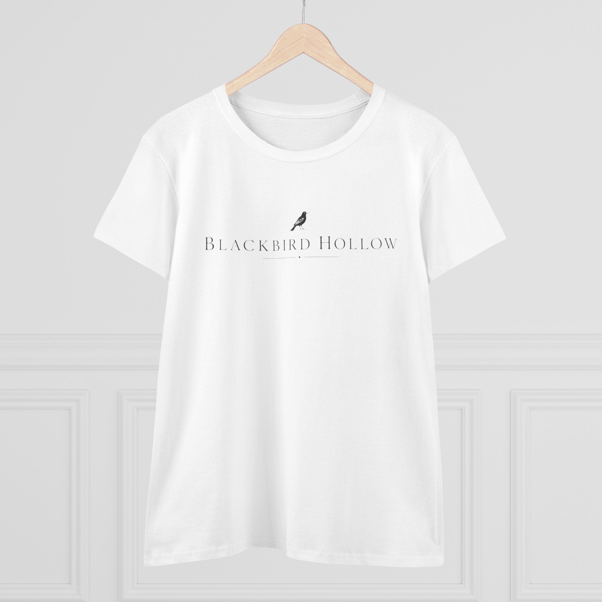 Blackbird Hollow Women's Tee — Minimal Script Logo Cotton Shirt