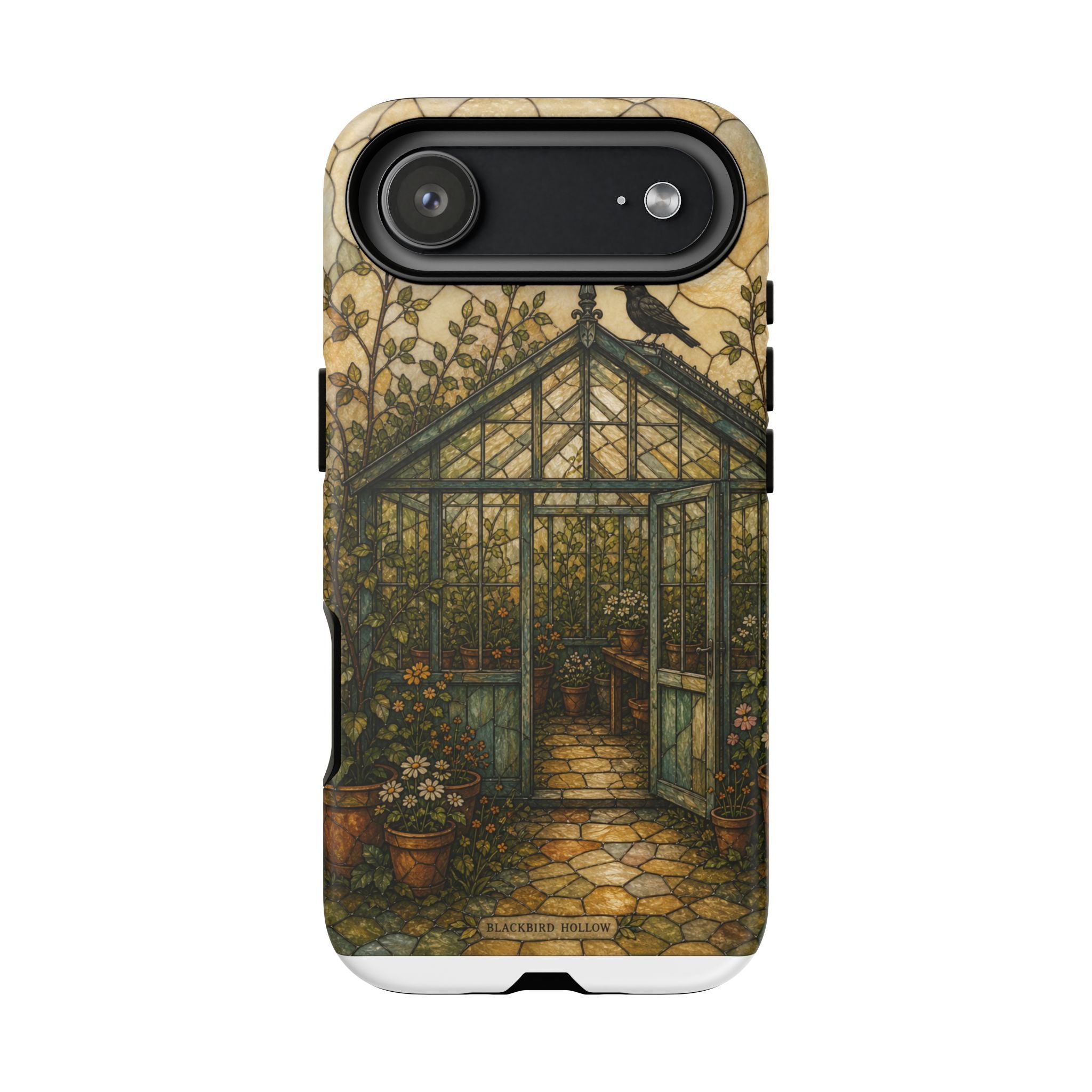 Stained Glass iPhone Case for iPhone 15–17, Botanical Greenhouse