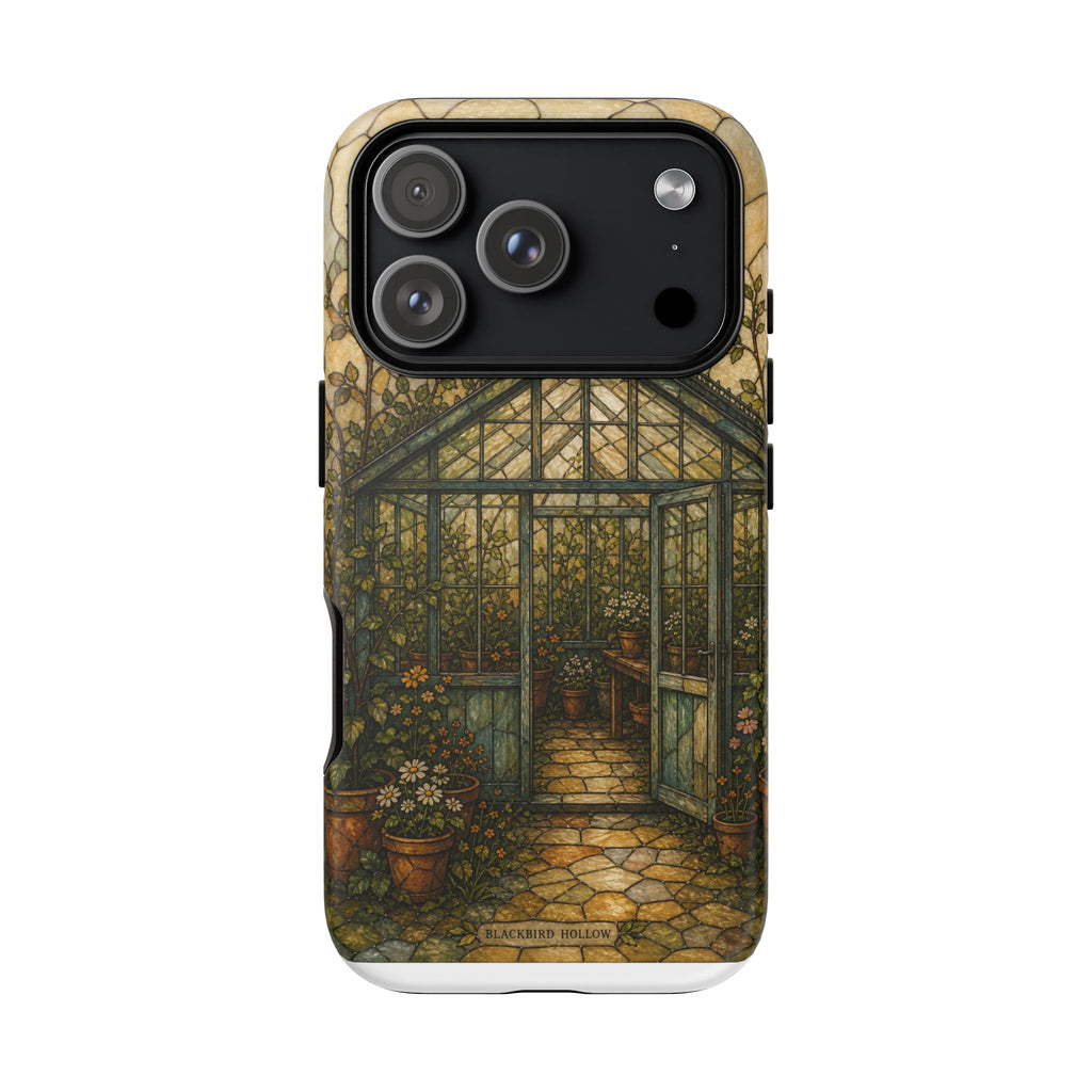 Stained Glass iPhone Case for iPhone 15–17, Botanical Greenhouse