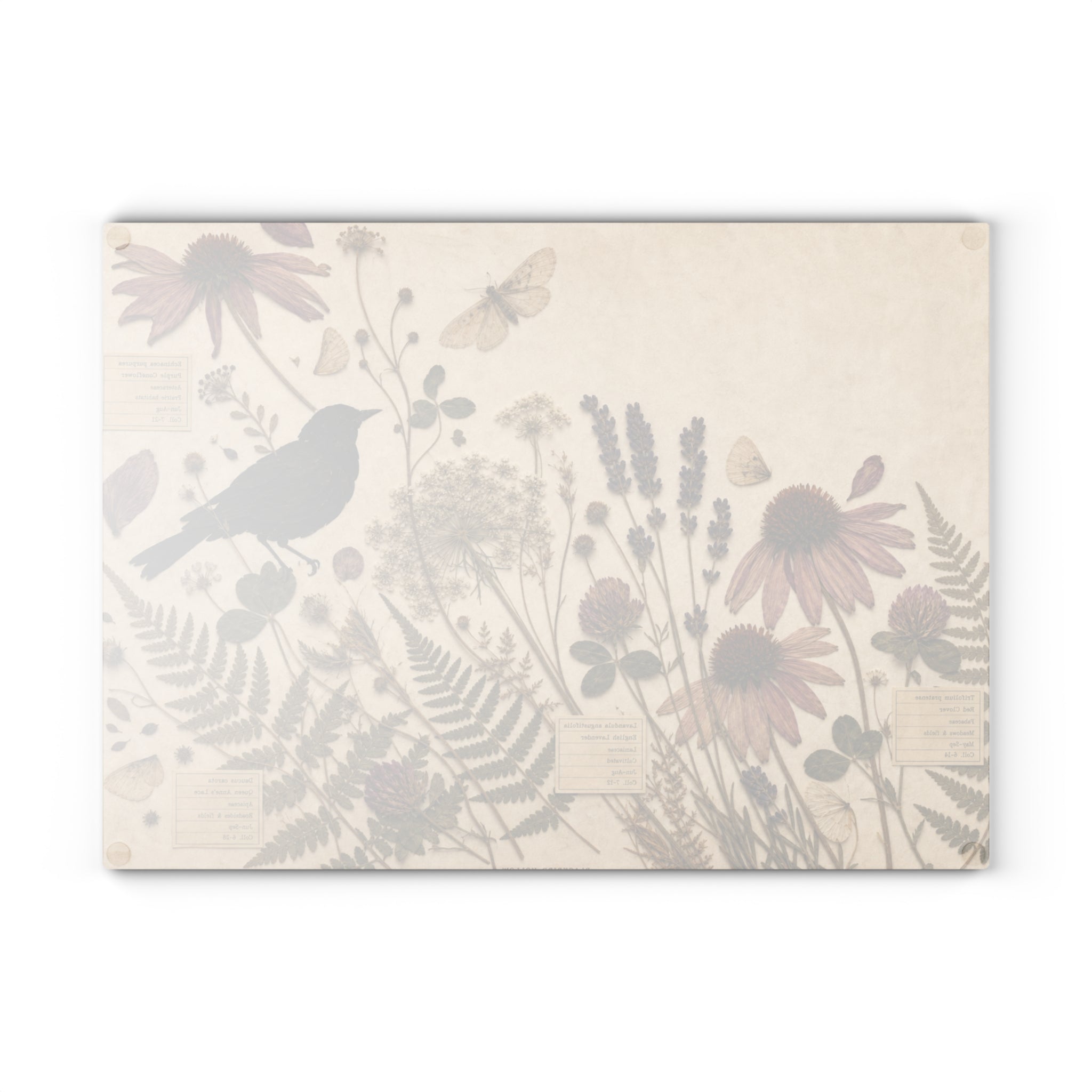 Botanical Glass Cutting Board, Pressed Wildflower Herbarium Design