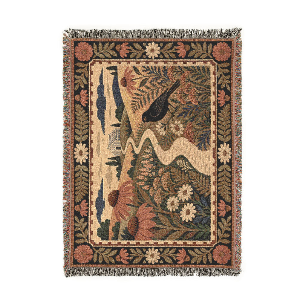 Floral Woven Throw Blanket, Arts and Crafts Wildflower Meadow