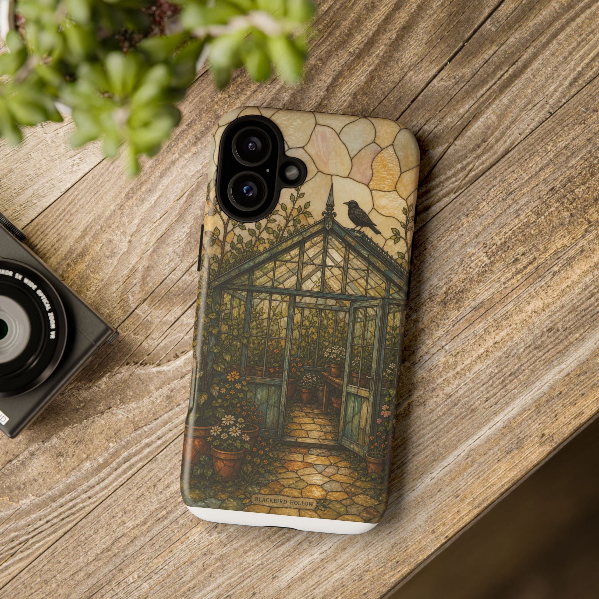 Stained Glass iPhone Case for iPhone 15–17, Botanical Greenhouse