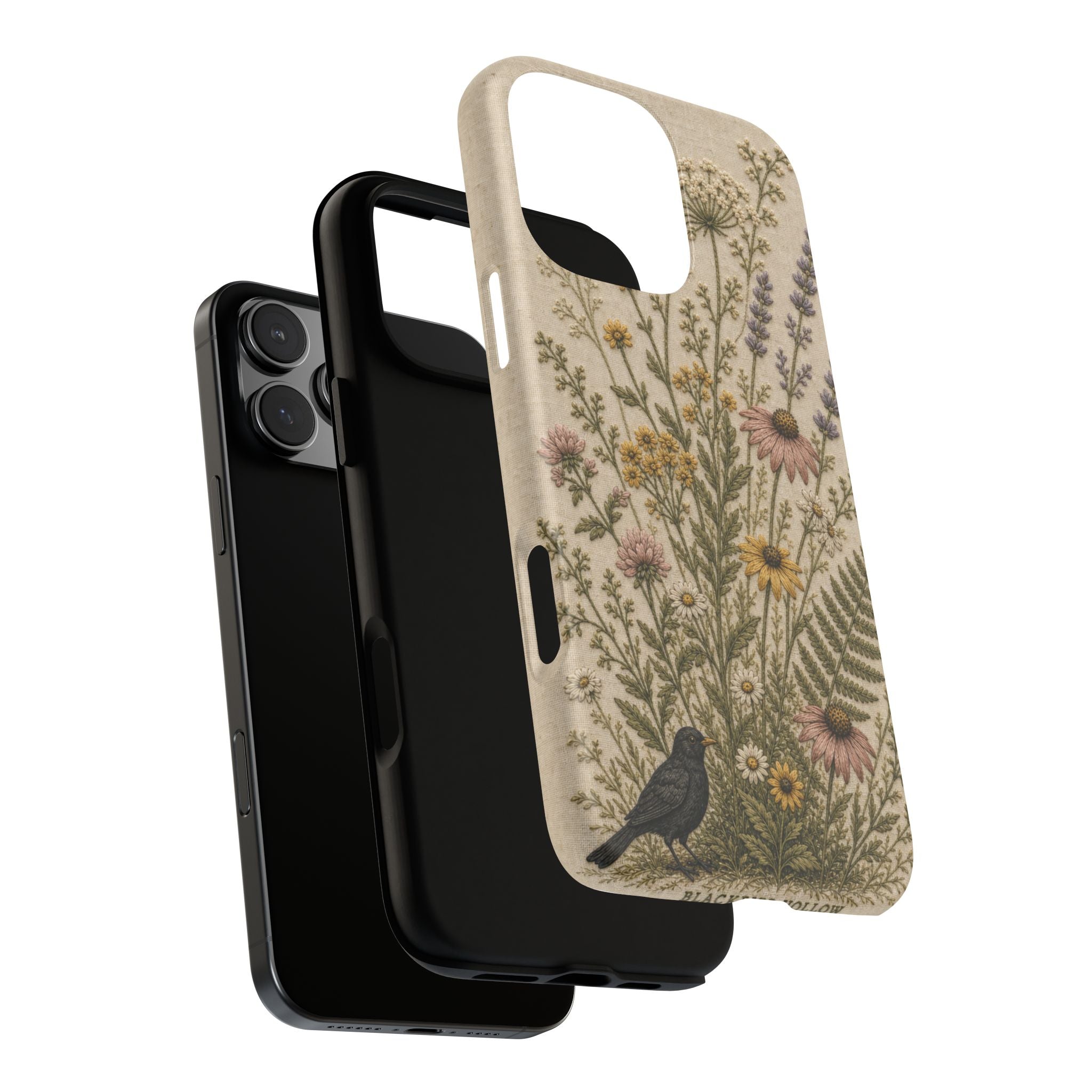 Floral Matte iPhone Case for iPhone 15–17, Embroidered Meadow