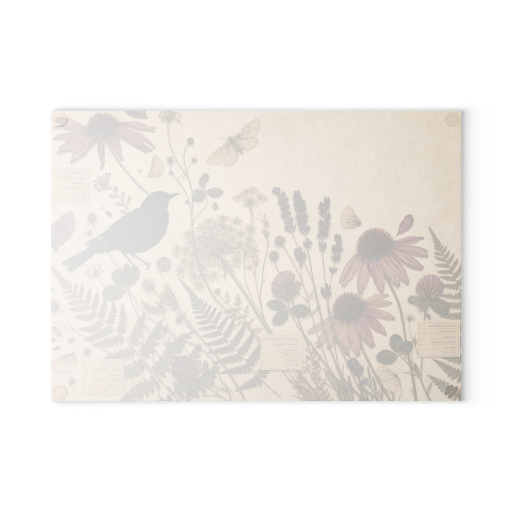 Botanical Glass Cutting Board, Pressed Wildflower Herbarium Design