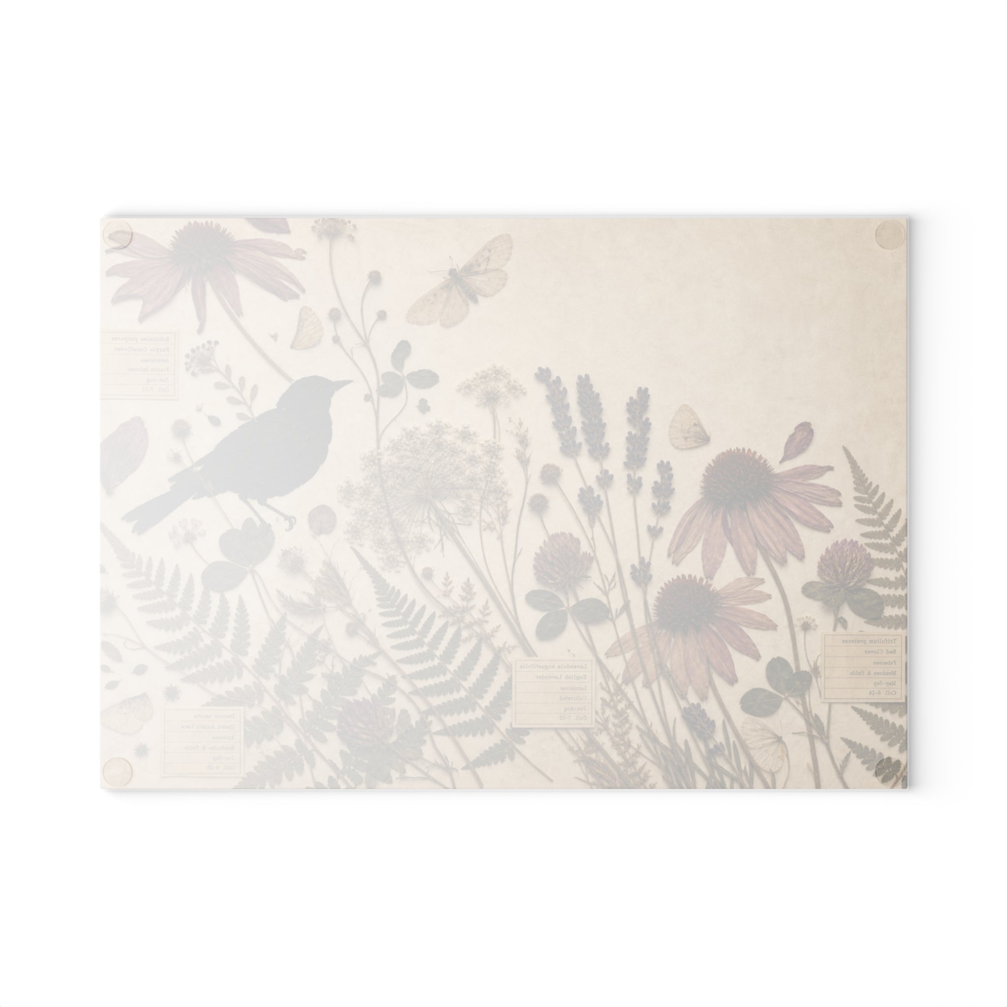 Botanical Glass Cutting Board, Pressed Wildflower Herbarium Design