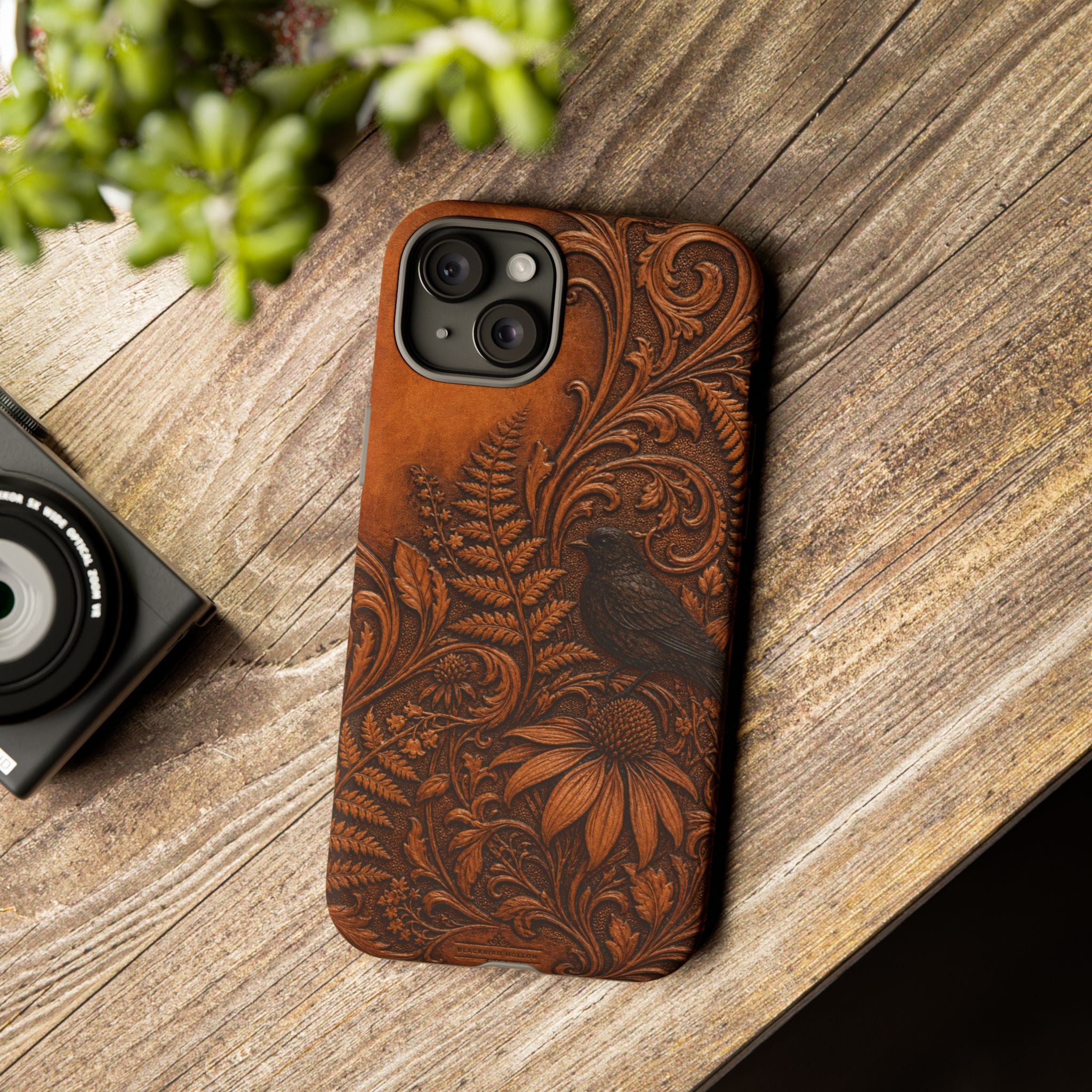 Floral Matte iPhone Case for iPhone 15–17, Tooled Leather Look