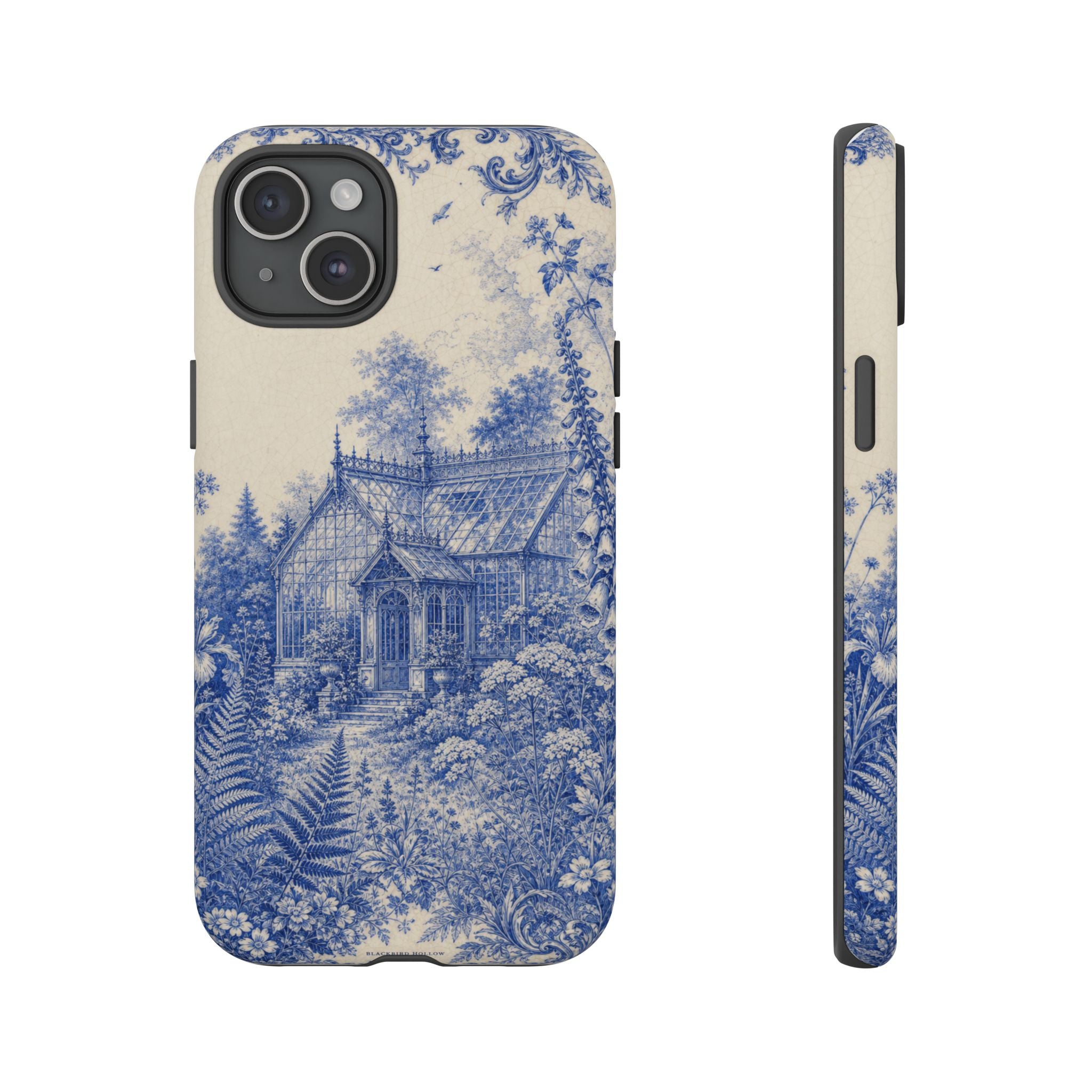 Blue Botanical iPhone Case for iPhone 15–17, Cobalt Greenhouse