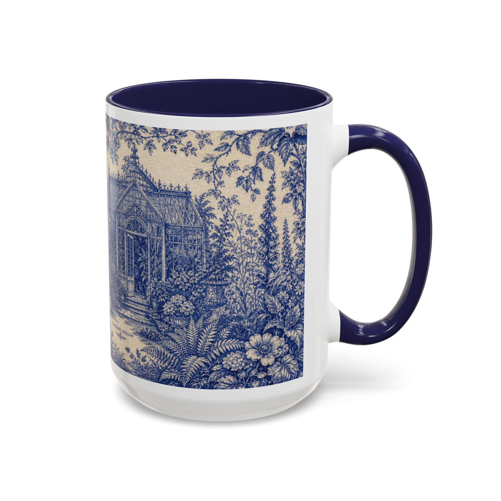 Blue Botanical Coffee Mug, Cobalt Greenhouse Garden Design