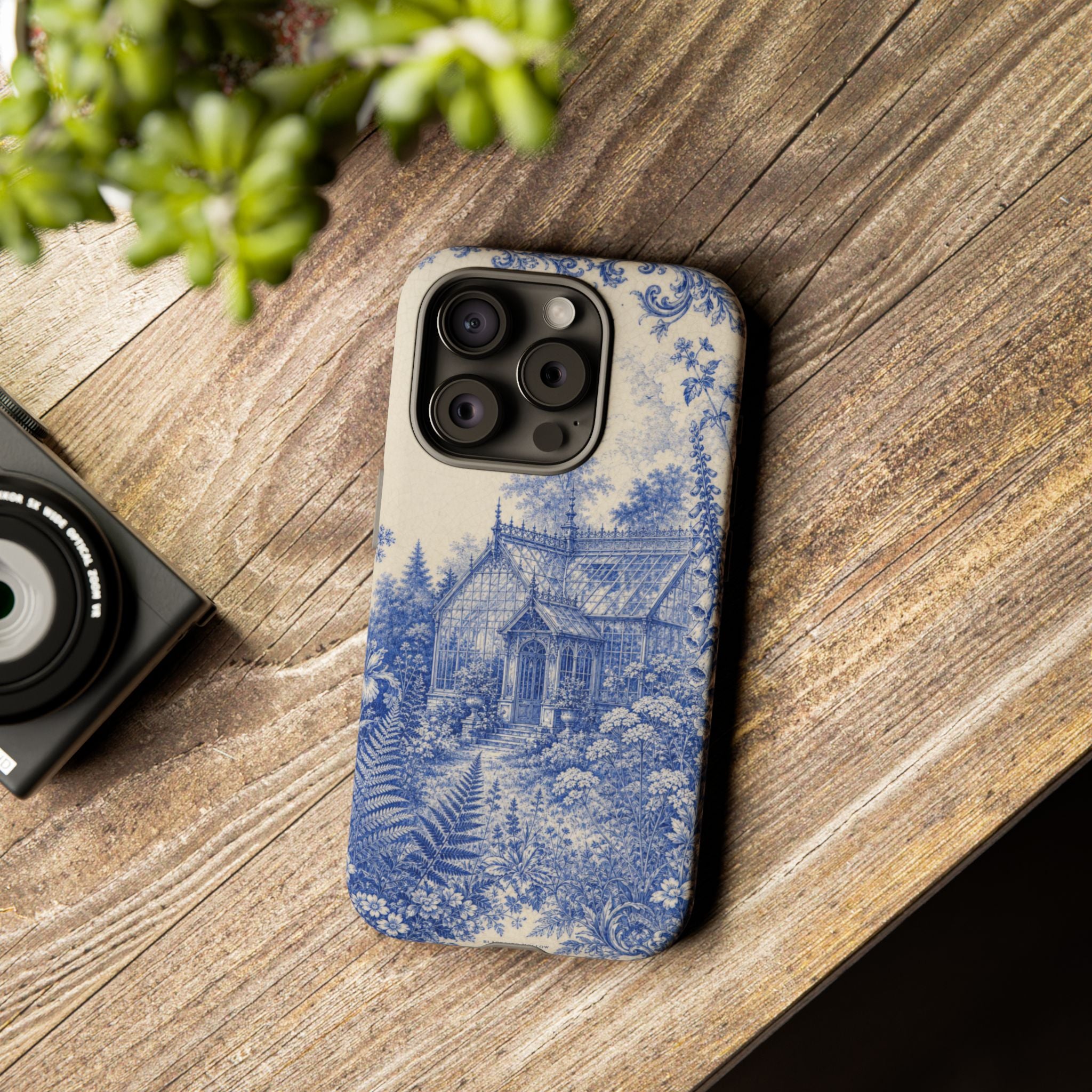 Blue Botanical iPhone Case for iPhone 15–17, Cobalt Greenhouse