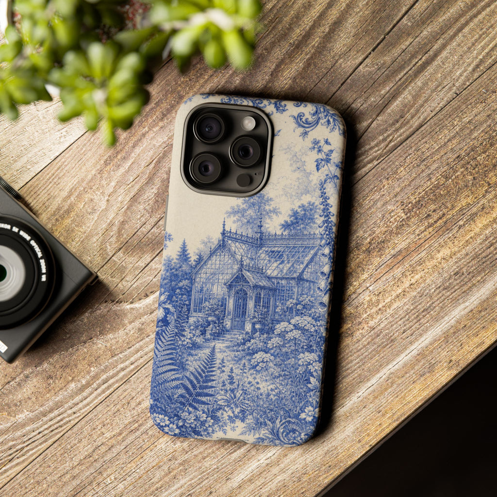 Blue Botanical iPhone Case for iPhone 15–17, Cobalt Greenhouse