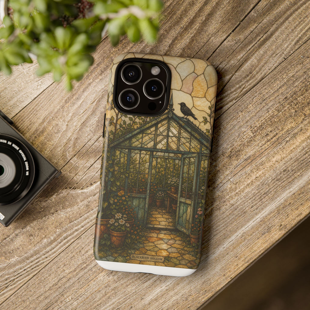 Stained Glass iPhone Case for iPhone 15–17, Botanical Greenhouse