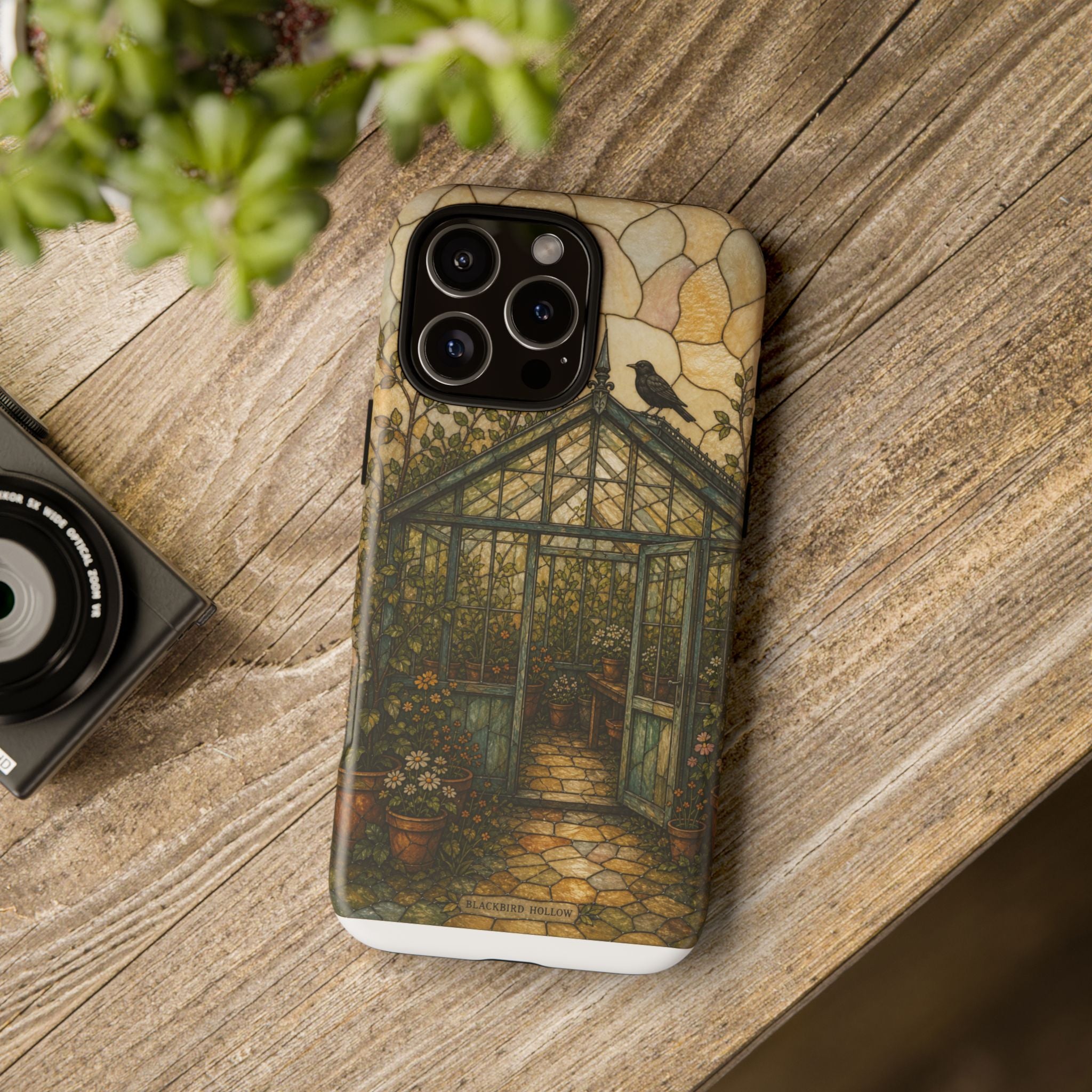 Stained Glass iPhone Case for iPhone 15–17, Botanical Greenhouse