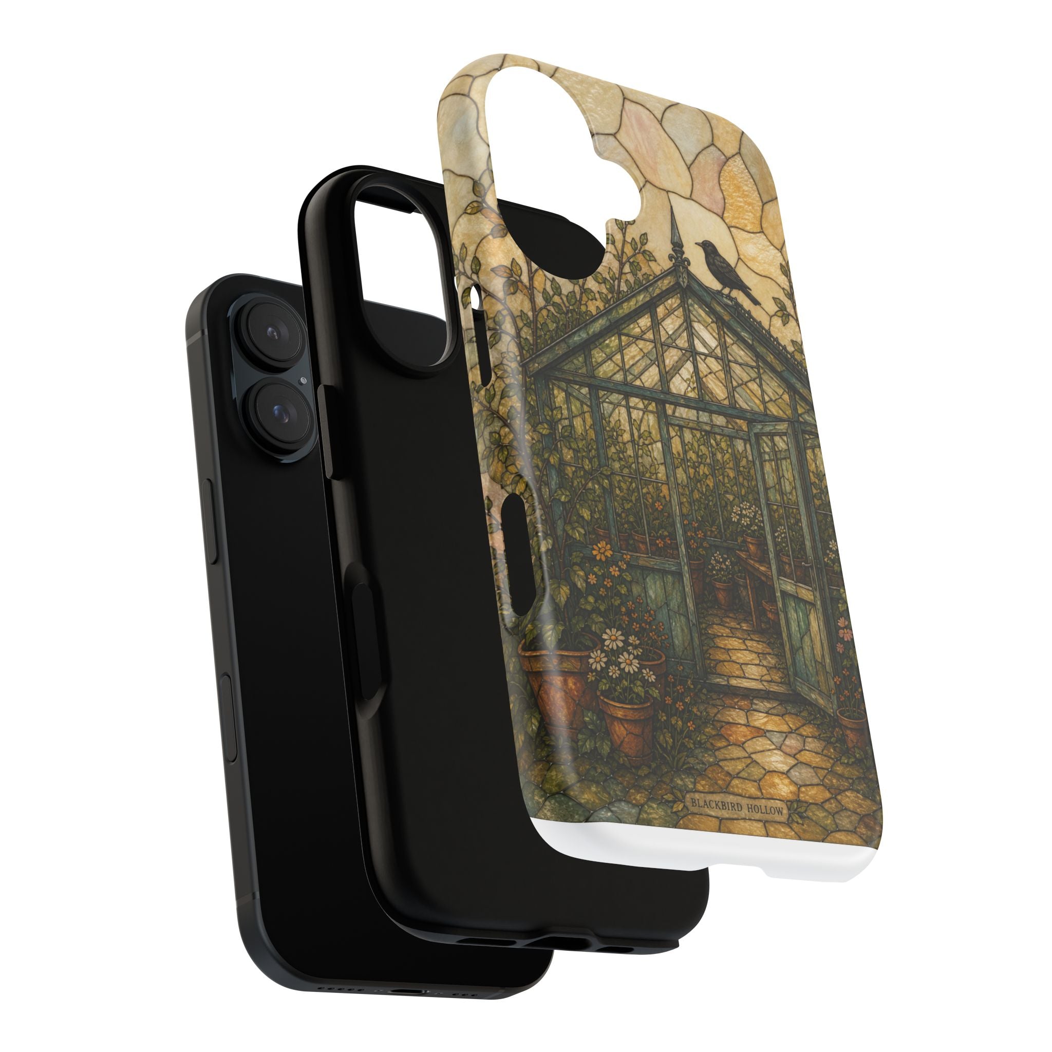 Stained Glass iPhone Case for iPhone 15–17, Botanical Greenhouse