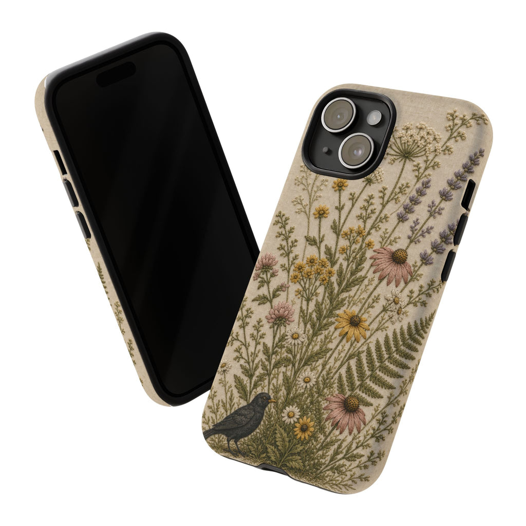 Floral Matte iPhone Case for iPhone 15–17, Embroidered Meadow