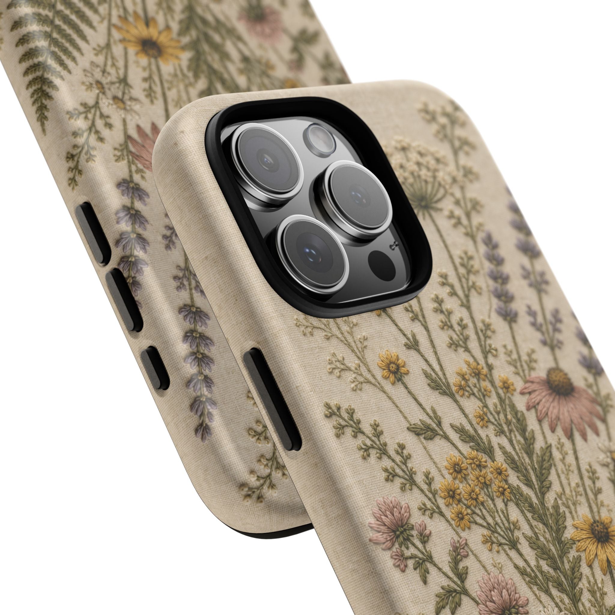 Floral Matte iPhone Case for iPhone 15–17, Embroidered Meadow
