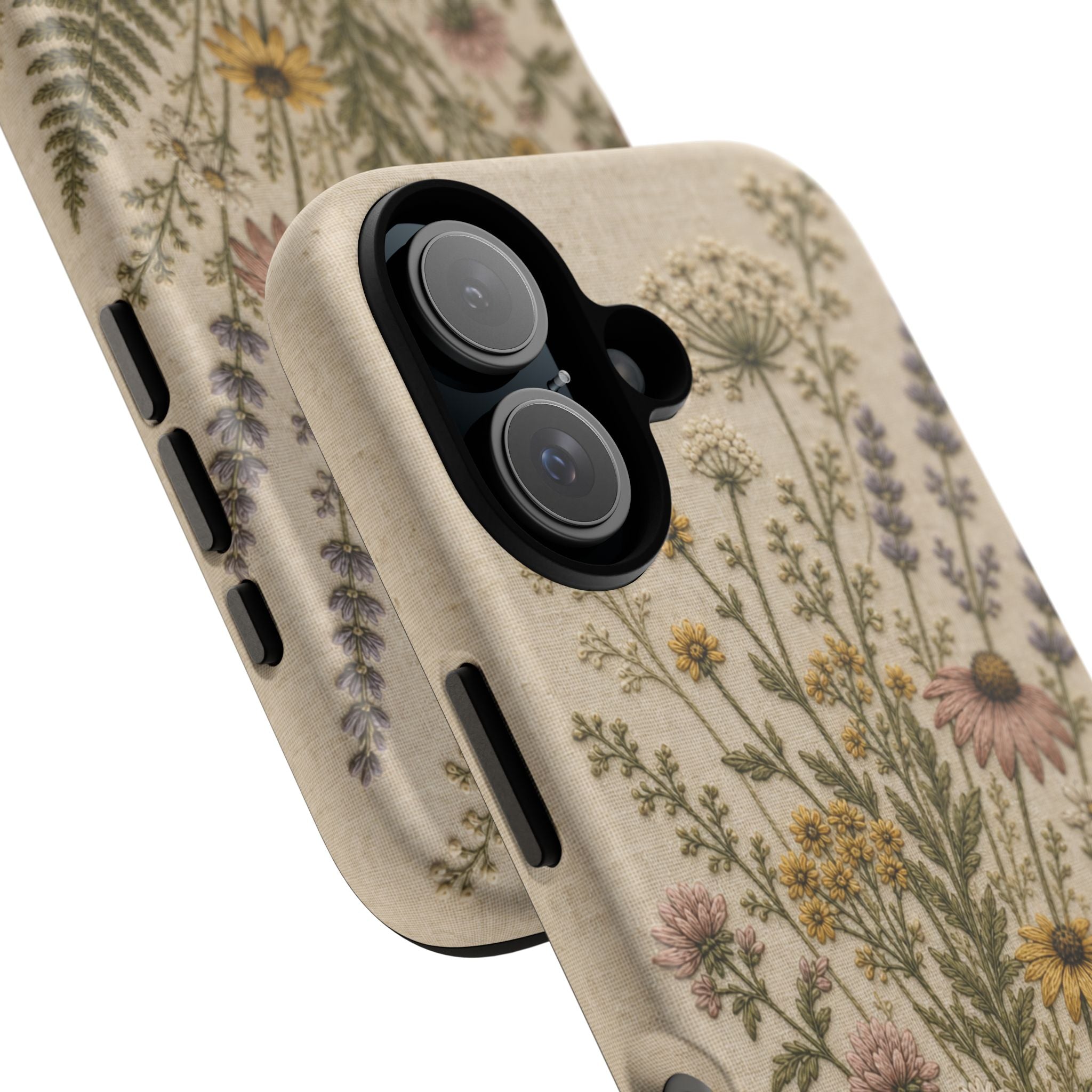 Floral Matte iPhone Case for iPhone 15–17, Embroidered Meadow
