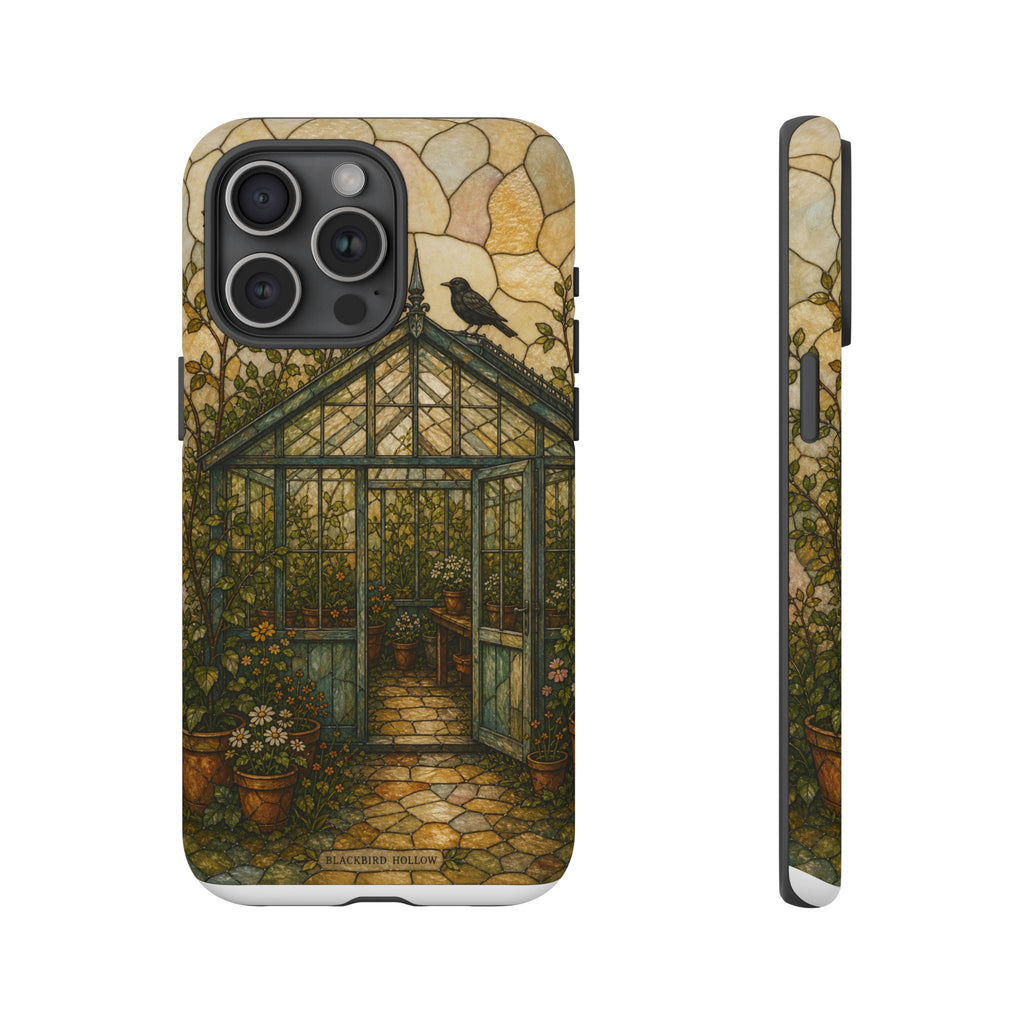 Stained Glass iPhone Case for iPhone 15–17, Botanical Greenhouse