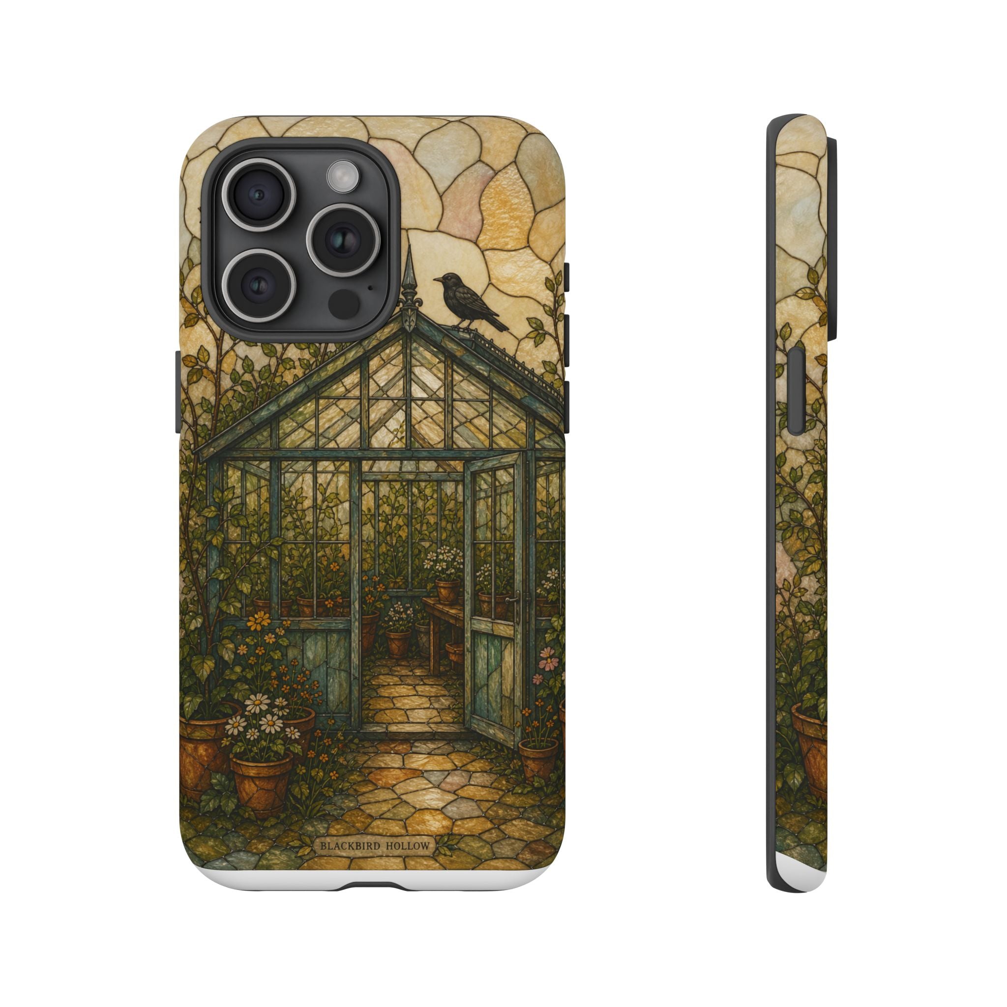 Stained Glass iPhone Case for iPhone 15–17, Botanical Greenhouse