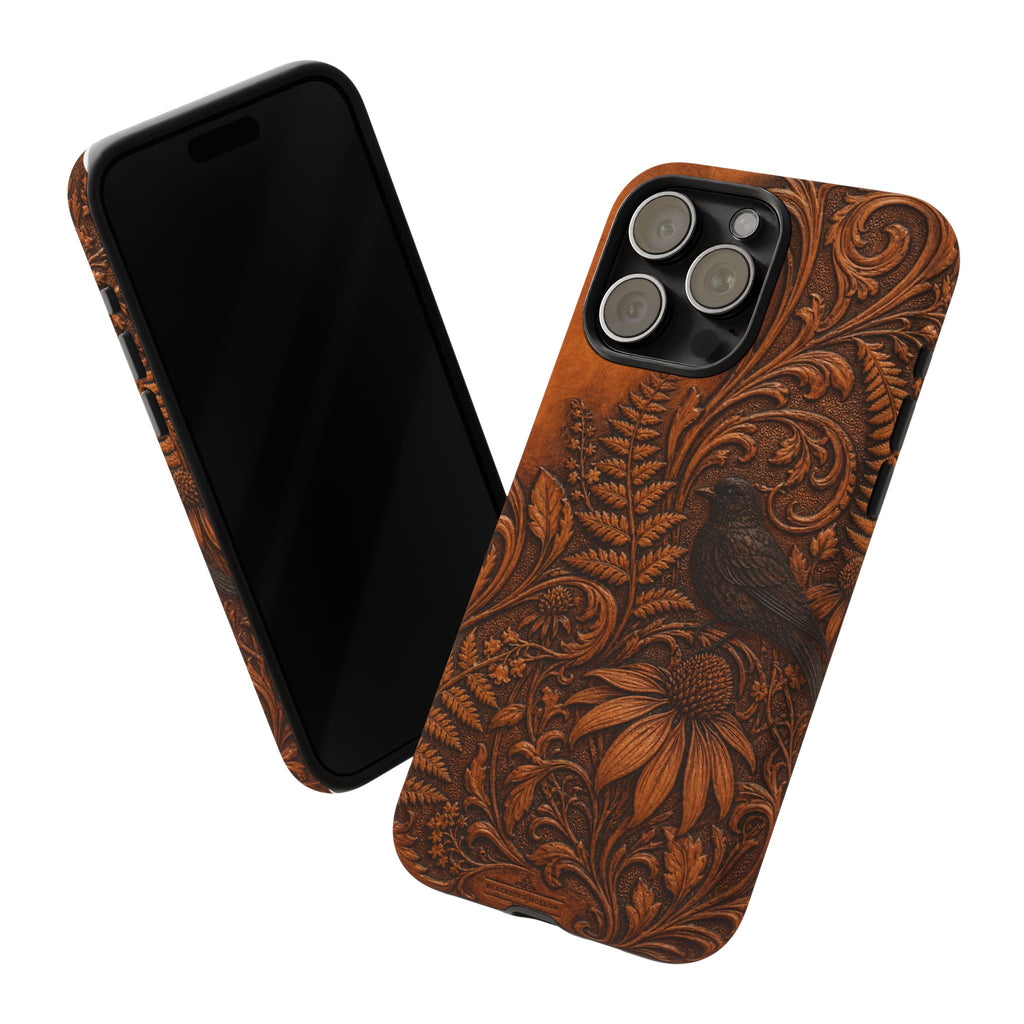 Floral Matte iPhone Case for iPhone 15–17, Tooled Leather Look
