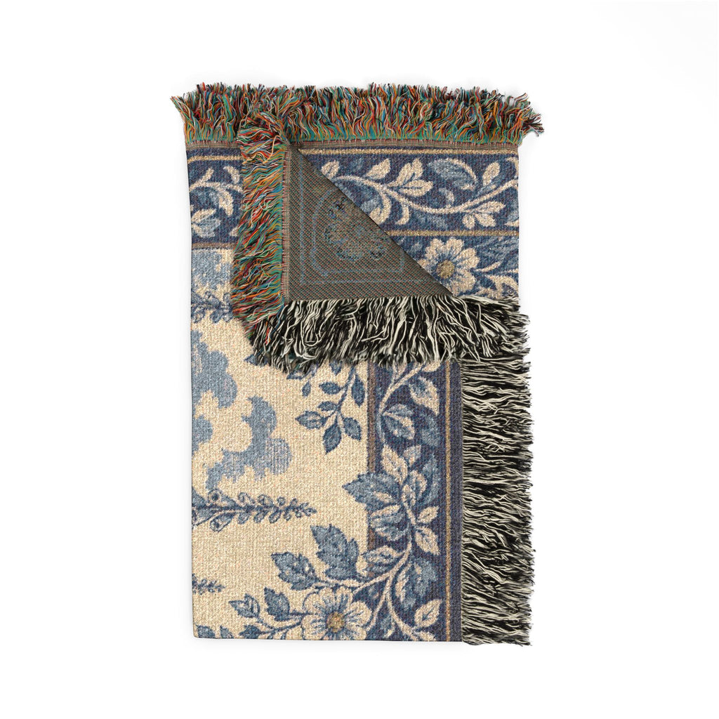 Blue Floral Woven Throw Blanket, Cobalt Greenhouse Tapestry