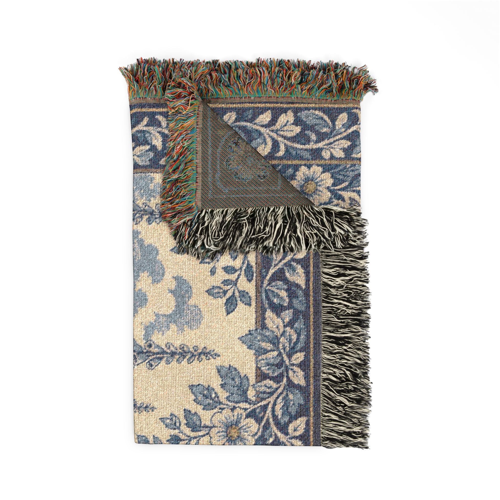 Blue Floral Woven Throw Blanket, Cobalt Greenhouse Tapestry