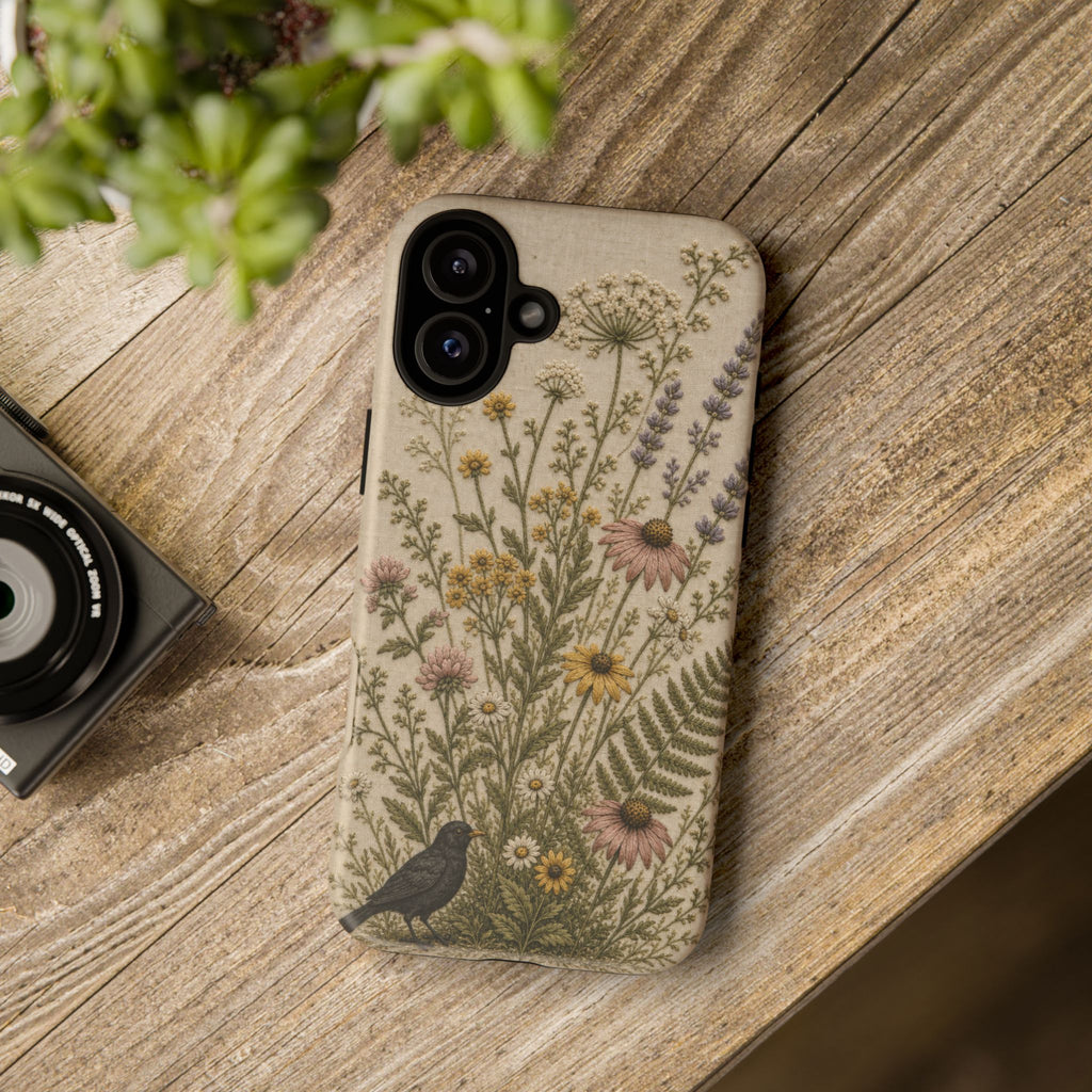 Floral Matte iPhone Case for iPhone 15–17, Embroidered Meadow