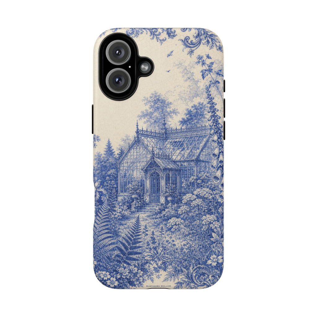 Blue Botanical iPhone Case for iPhone 15–17, Cobalt Greenhouse