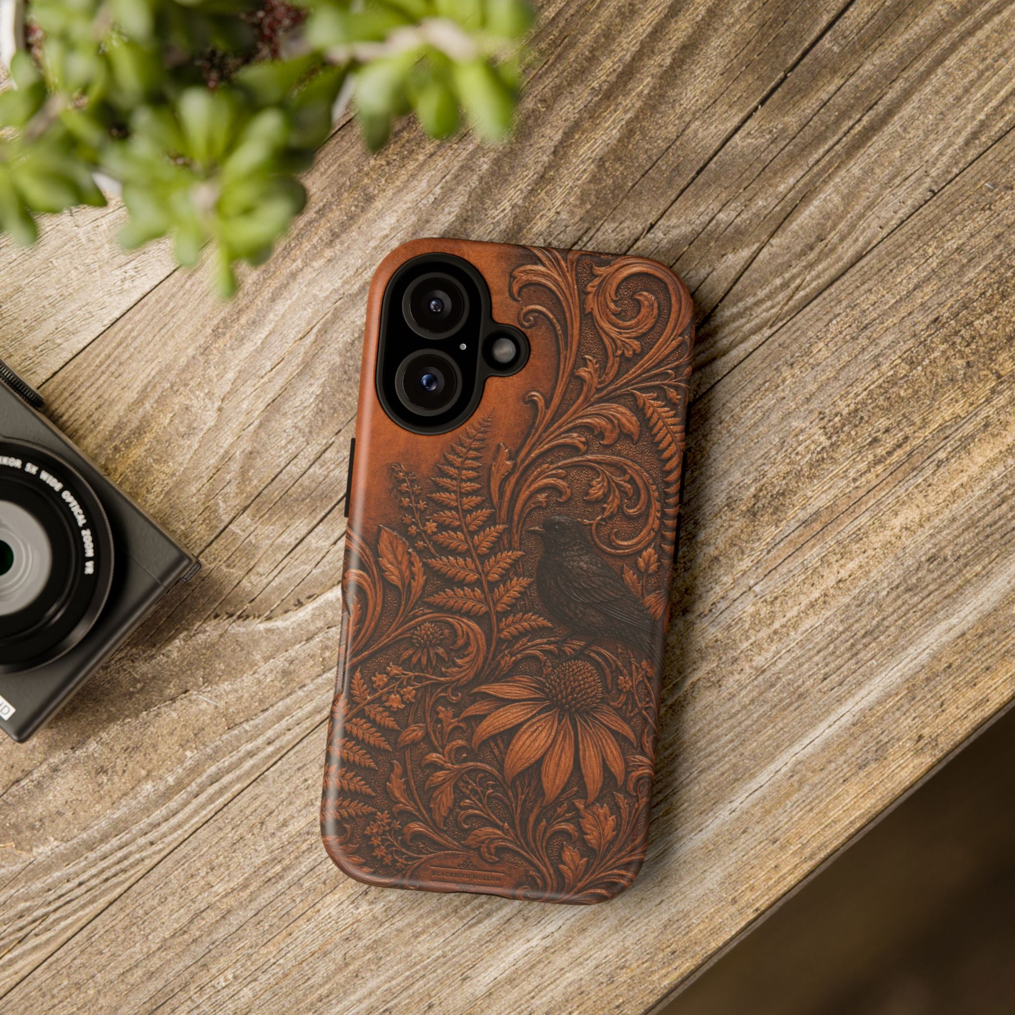 Floral Matte iPhone Case for iPhone 15–17, Tooled Leather Look
