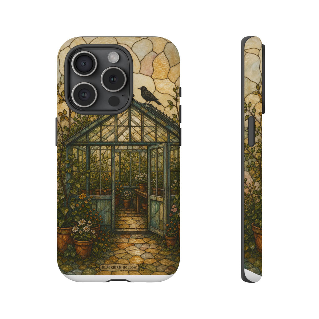 Stained Glass iPhone Case for iPhone 15–17, Botanical Greenhouse