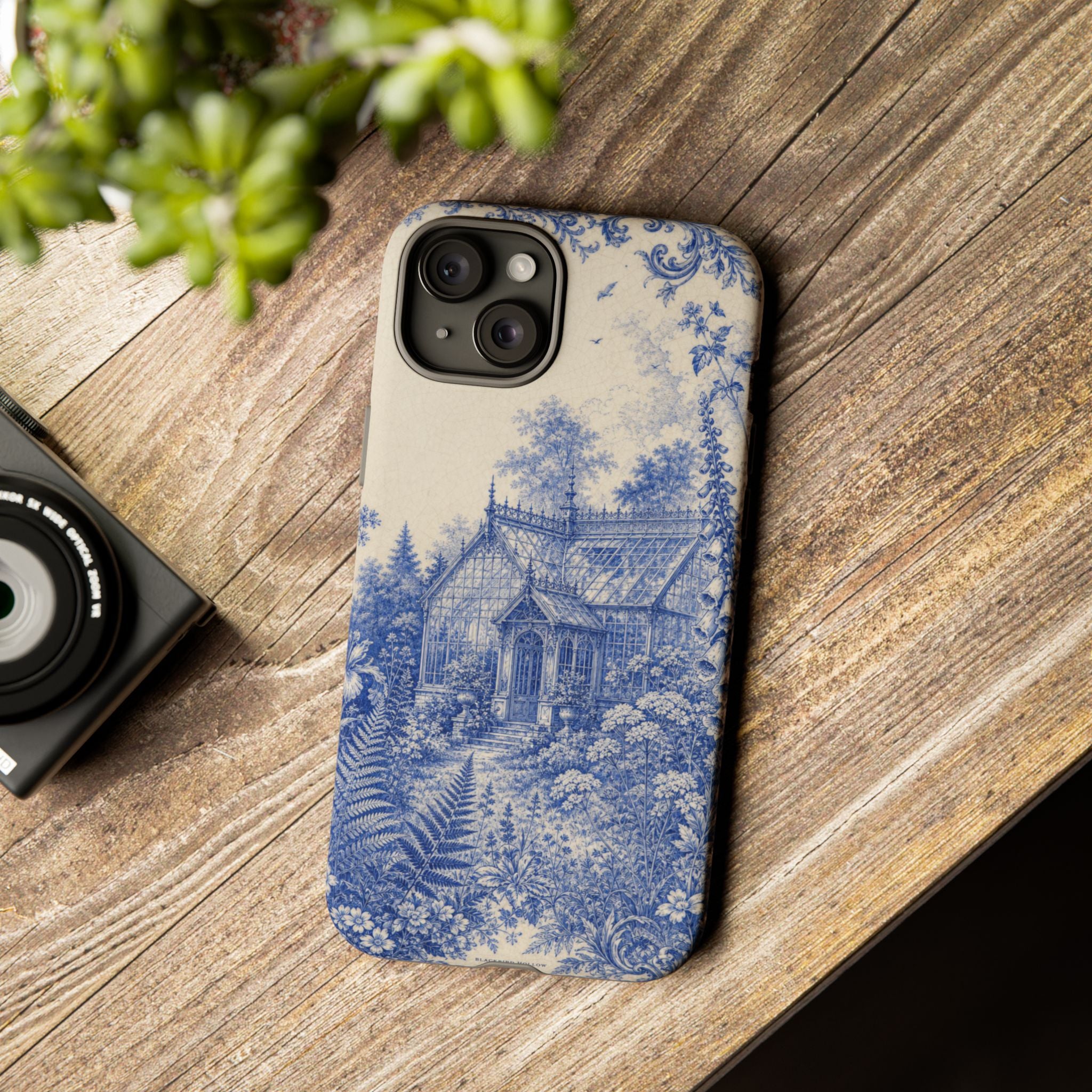 Blue Botanical iPhone Case for iPhone 15–17, Cobalt Greenhouse