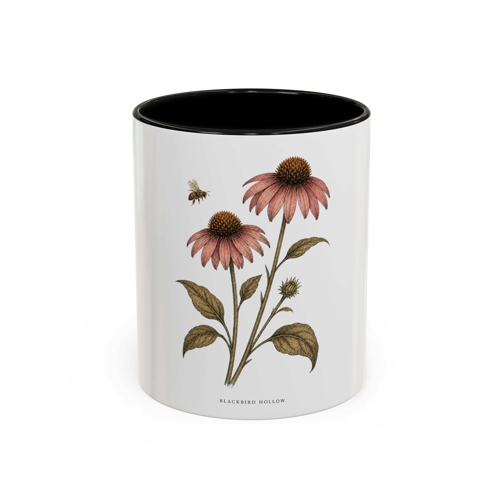 Botanical Coffee Mug, Echinacea and Honeybee Garden Design