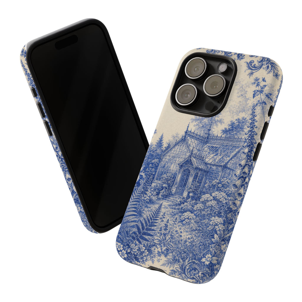 Blue Botanical iPhone Case for iPhone 15–17, Cobalt Greenhouse