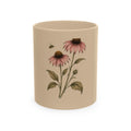 Botanical Ceramic Mug, Echinacea and Honeybee Garden Design