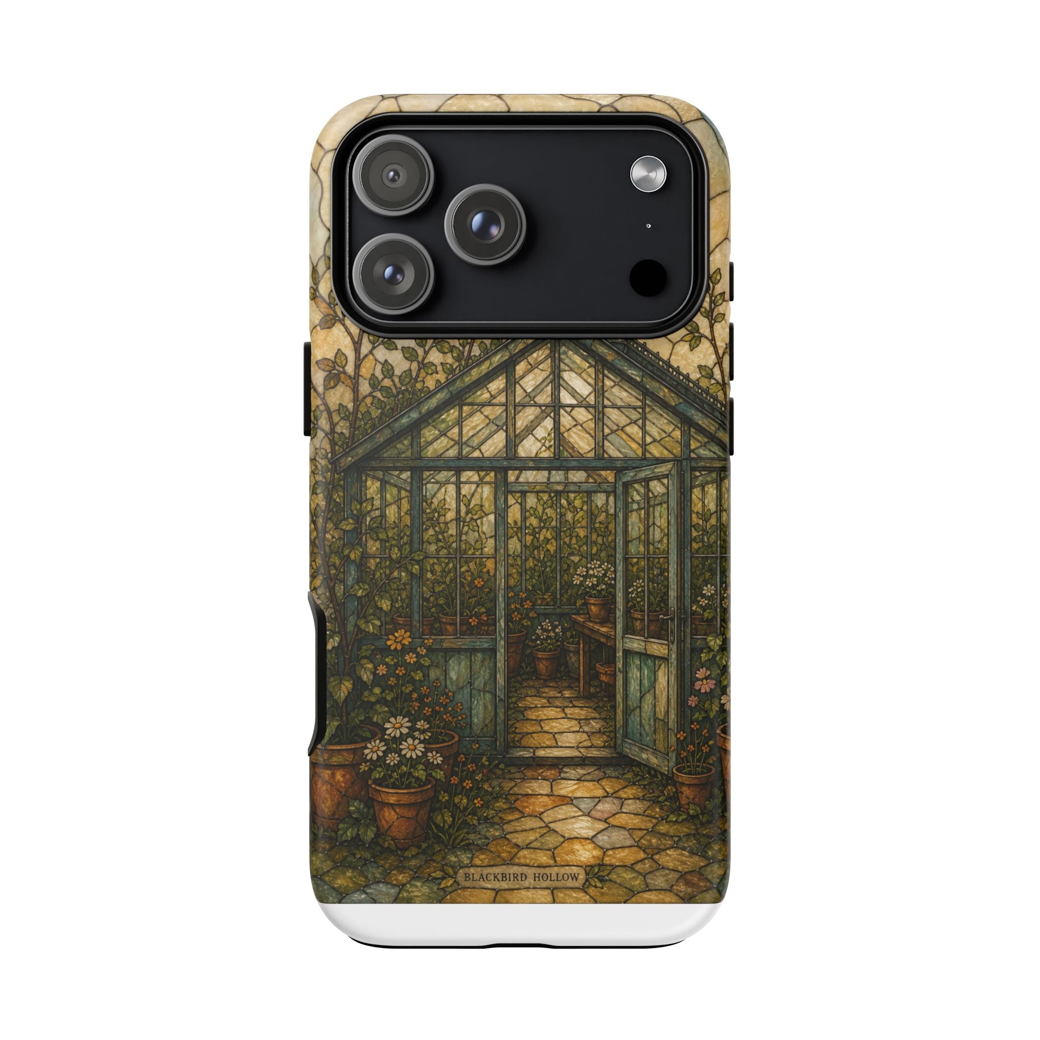Stained Glass iPhone Case for iPhone 15–17, Botanical Greenhouse