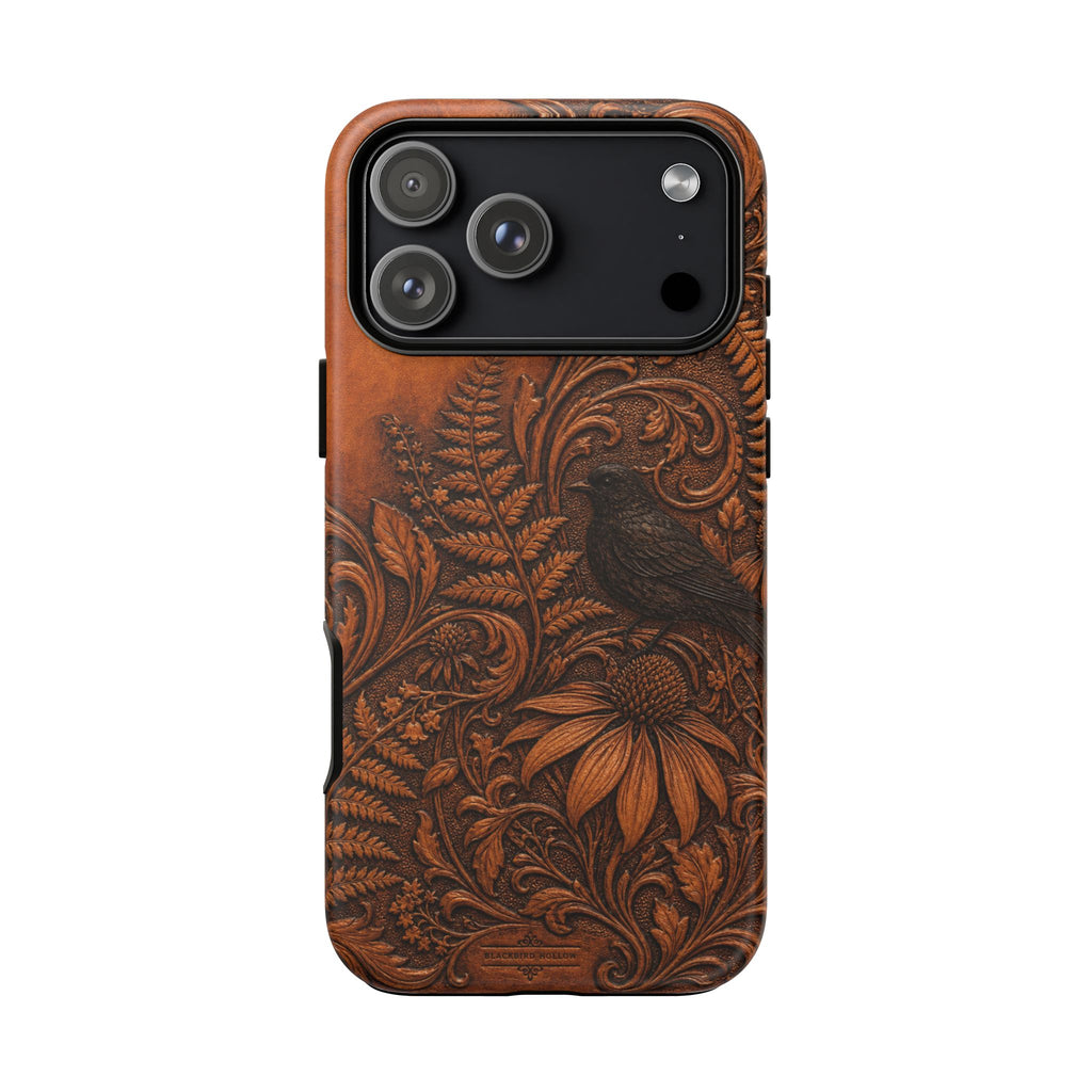 Floral Matte iPhone Case for iPhone 15–17, Tooled Leather Look