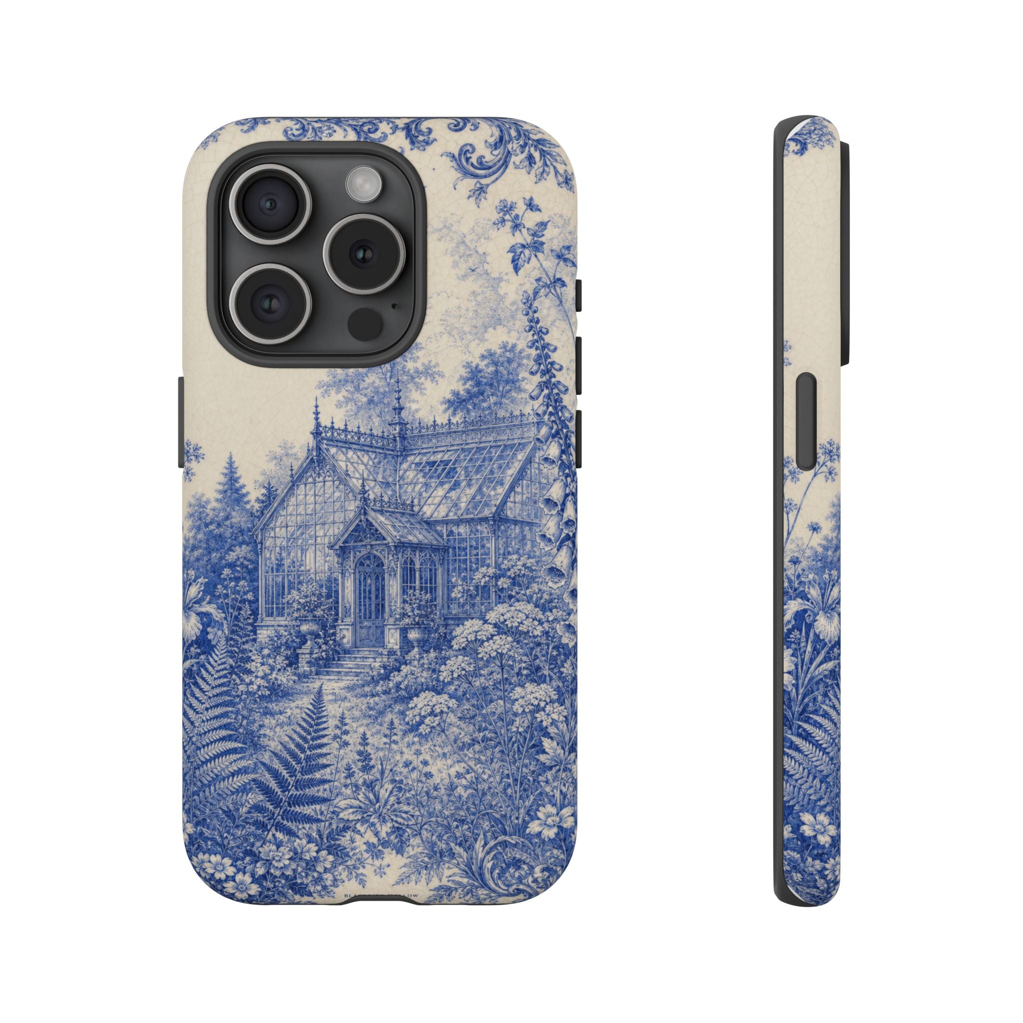 Blue Botanical iPhone Case for iPhone 15–17, Cobalt Greenhouse