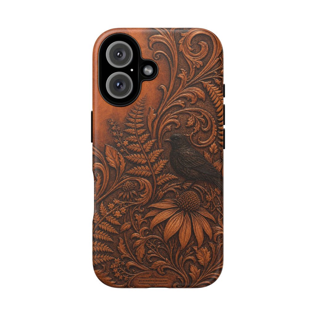 Floral Matte iPhone Case for iPhone 15–17, Tooled Leather Look