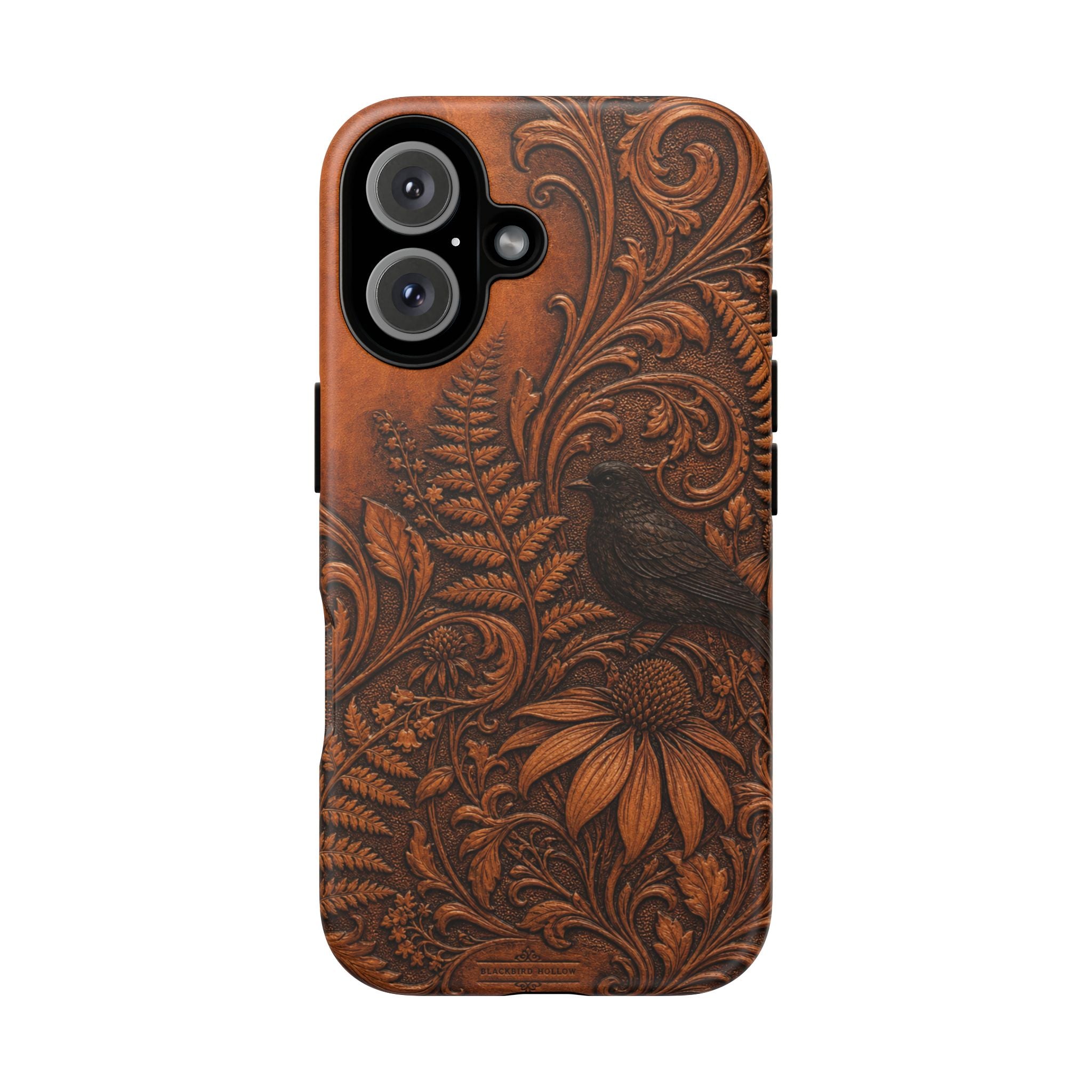 Floral Matte iPhone Case for iPhone 15–17, Tooled Leather Look