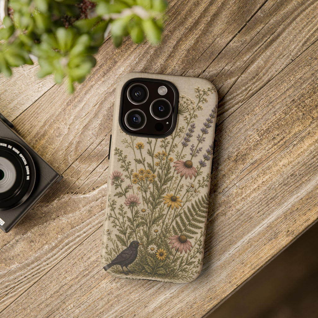 Floral Matte iPhone Case for iPhone 15–17, Embroidered Meadow
