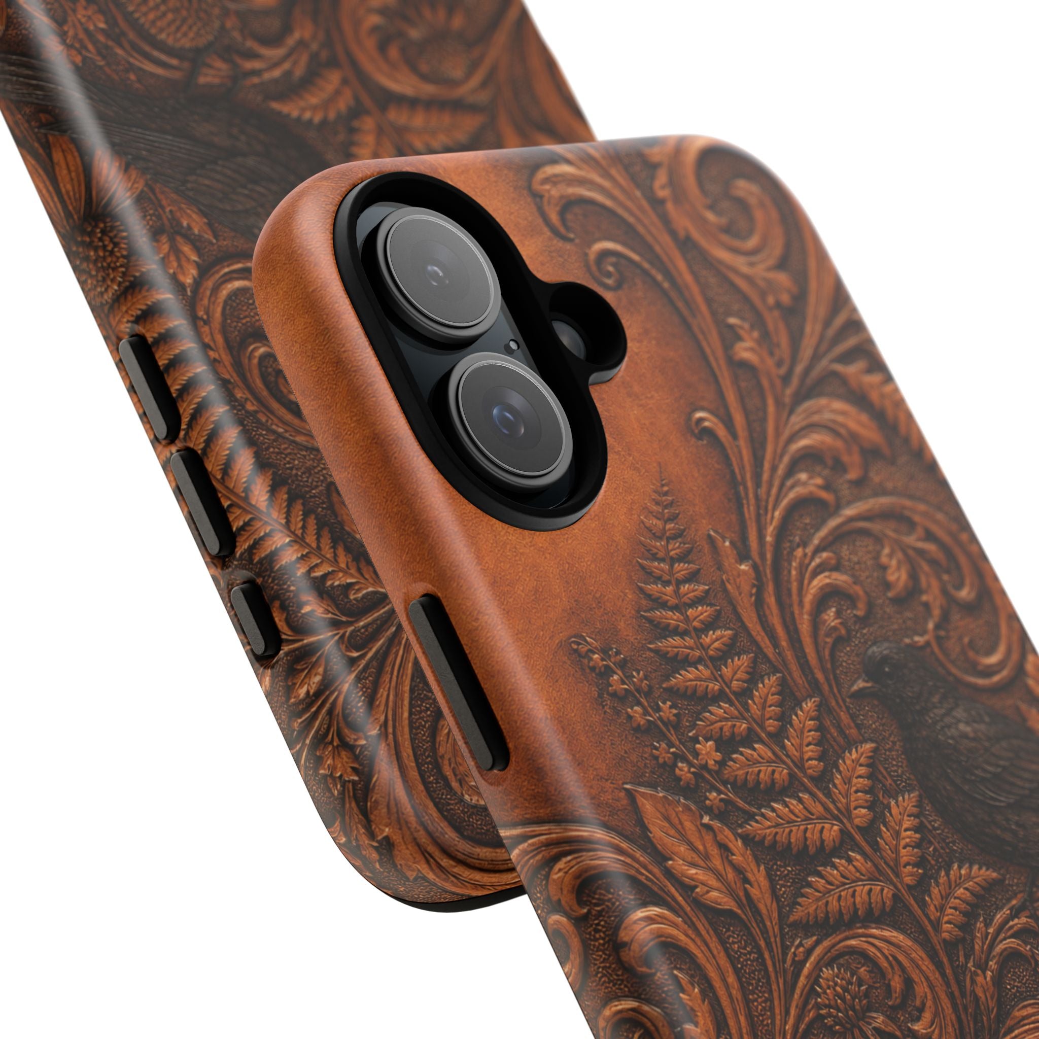 Floral Matte iPhone Case for iPhone 15–17, Tooled Leather Look