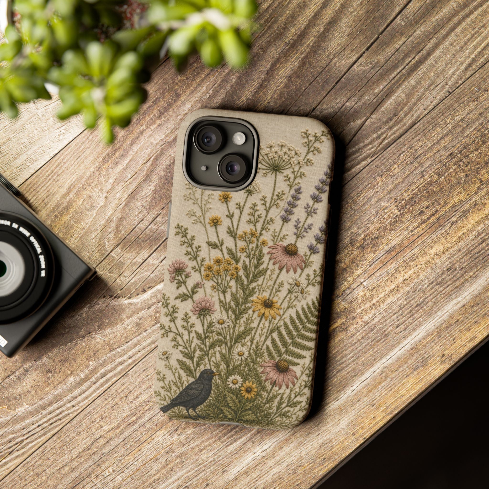 Floral Matte iPhone Case for iPhone 15–17, Embroidered Meadow