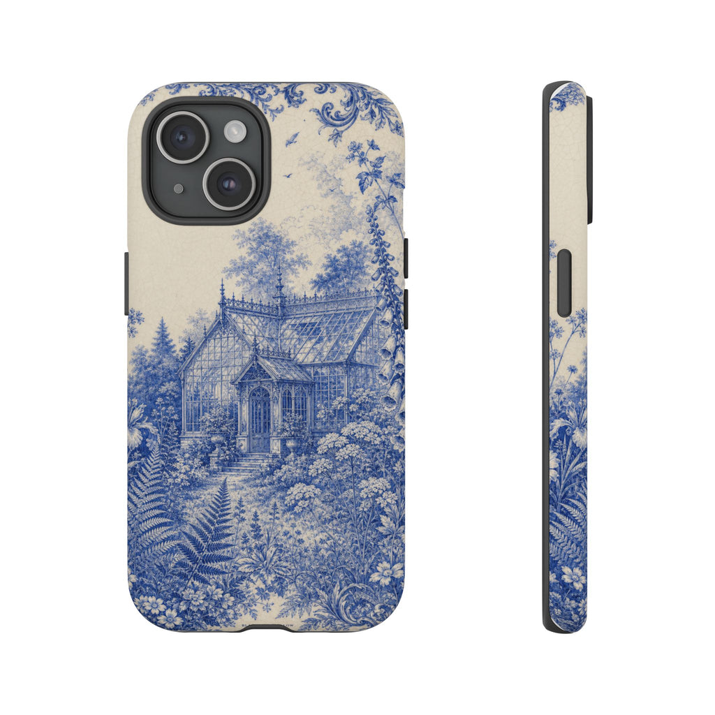 Blue Botanical iPhone Case for iPhone 15–17, Cobalt Greenhouse