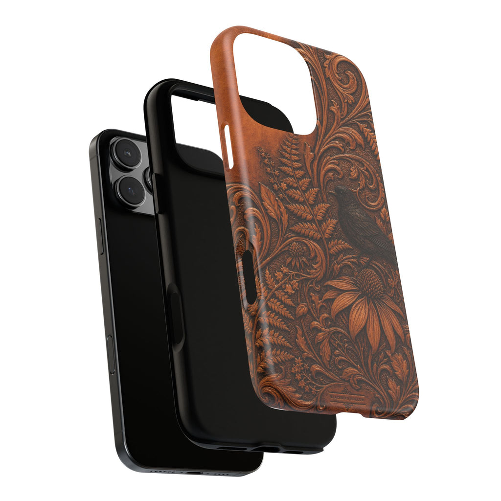 Floral Matte iPhone Case for iPhone 15–17, Tooled Leather Look