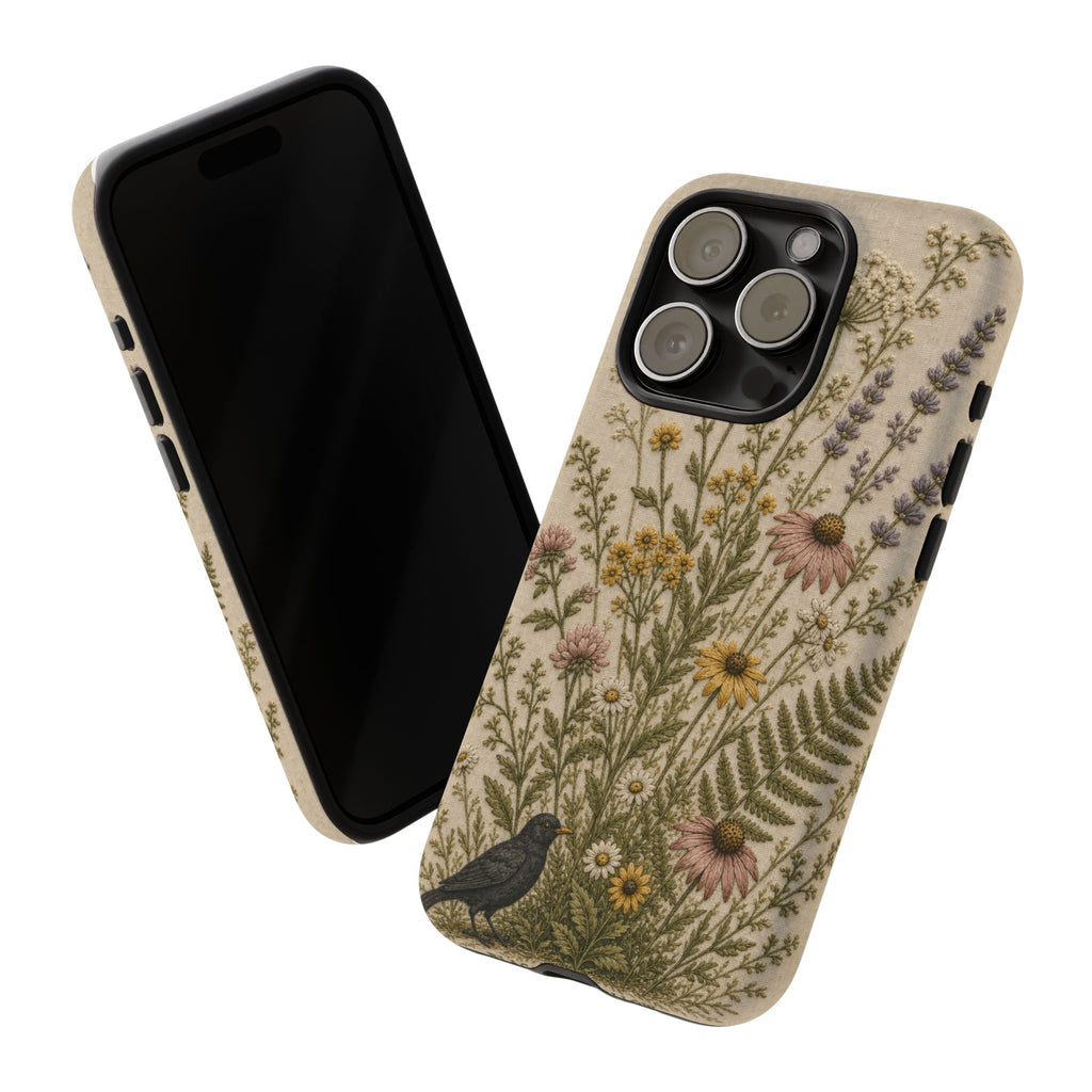 Floral Matte iPhone Case for iPhone 15–17, Embroidered Meadow