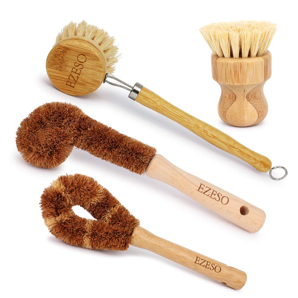 Natural Kitchen Brush Set — Bamboo & Coconut Fiber (4 pc)