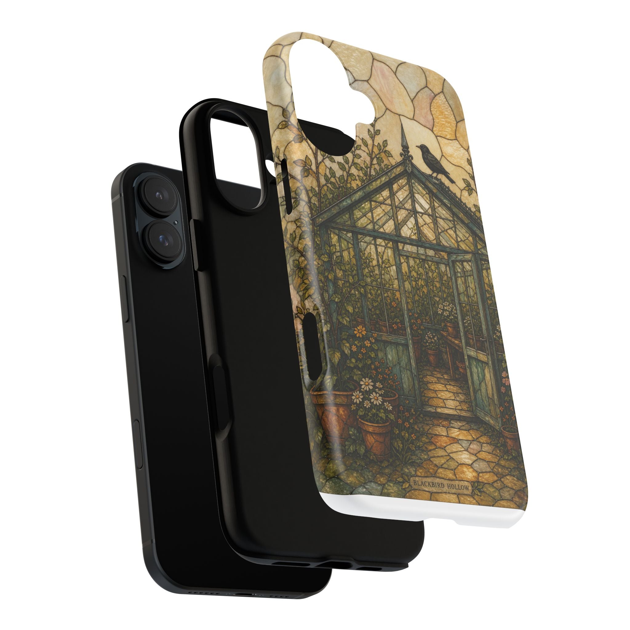 Stained Glass iPhone Case for iPhone 15–17, Botanical Greenhouse