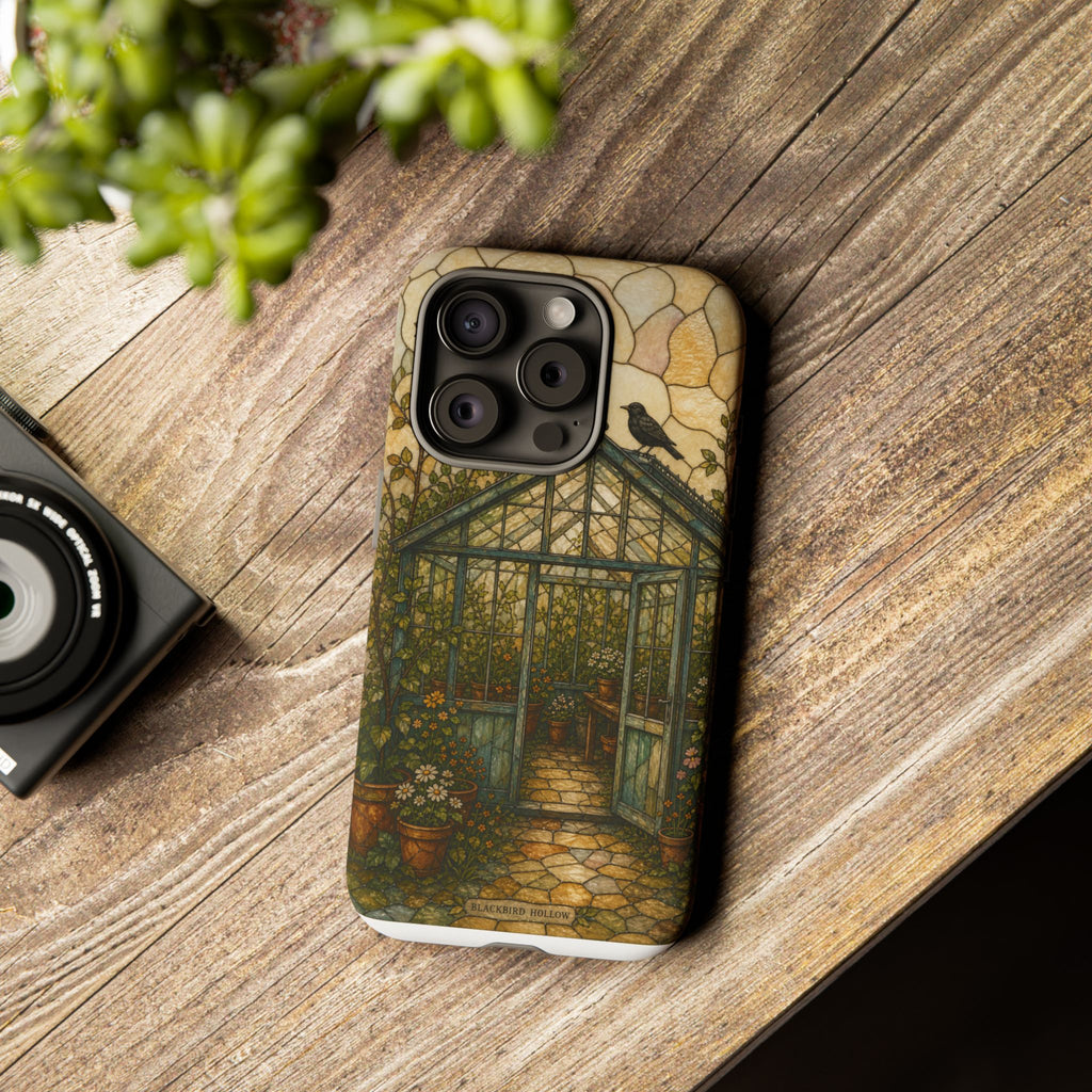 Stained Glass iPhone Case for iPhone 15–17, Botanical Greenhouse