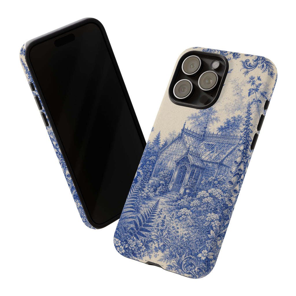 Blue Botanical iPhone Case for iPhone 15–17, Cobalt Greenhouse